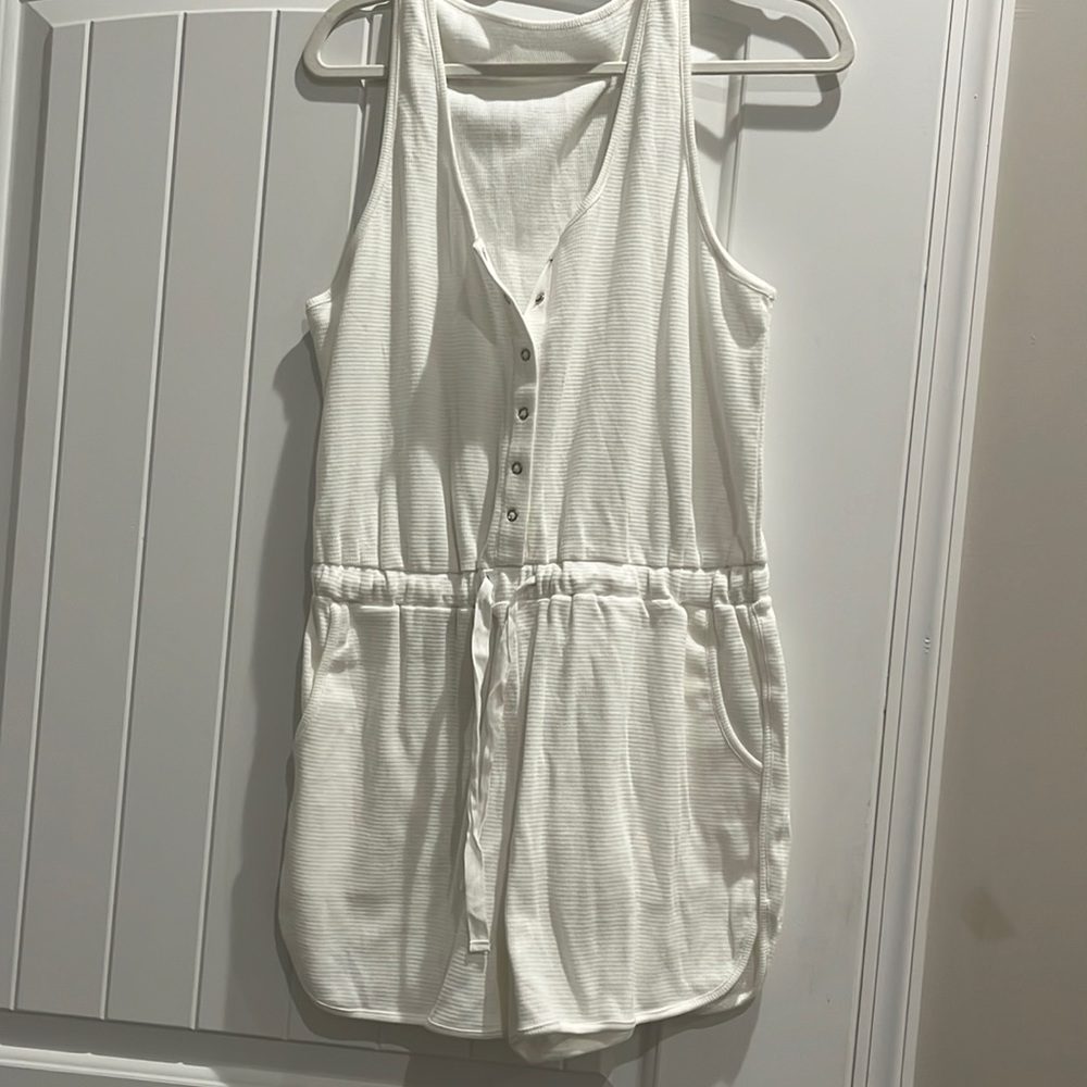 White waffle knit romper